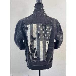 Denim & Supply Ralph Lauren USA Flag Distressed Denim Trucker Jacket‎ Sz S Vtg